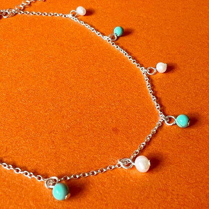 Turquoise & Freshwater Pearl Anklet