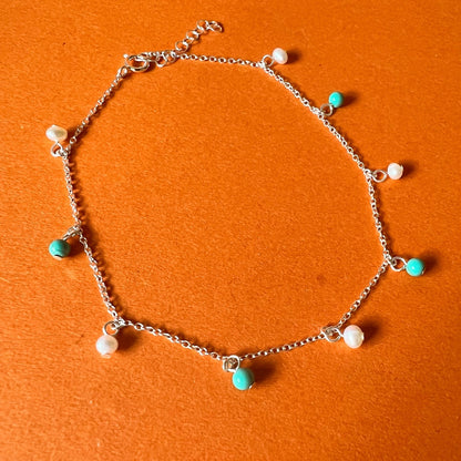 Turquoise & Freshwater Pearl Anklet