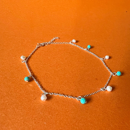 Turquoise & Freshwater Pearl Anklet