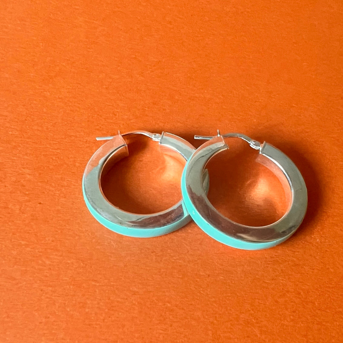 Chunky Turquoise Blue Enamel Hoop Earrings