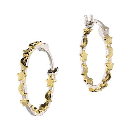 Two Tone Moon & Star Hoops