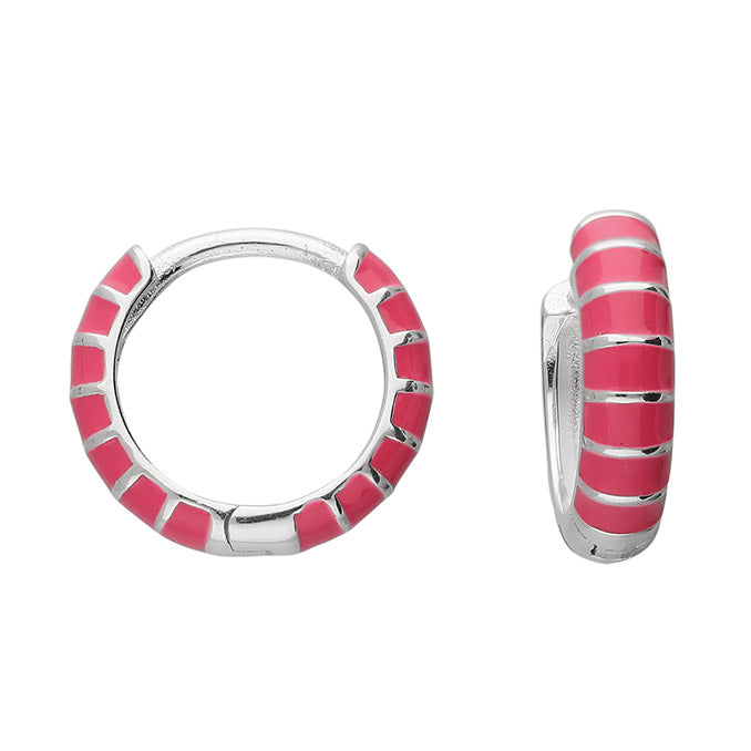 Pink Enamel Huggie Hoops