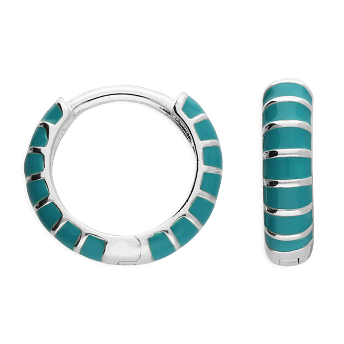 Turquoise Blue Enamel Huggie Hoops