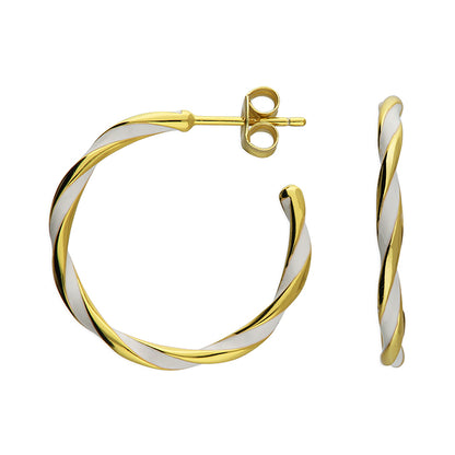 White Enamel and Gold Hoop earrings
