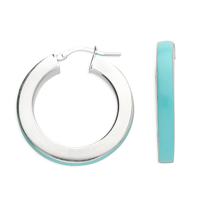 Chunky Turquoise Blue Enamel Hoop Earrings