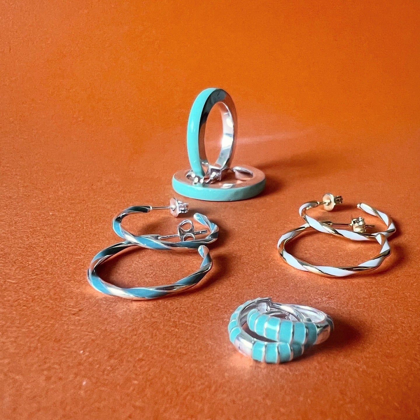 Chunky Turquoise Blue Enamel Hoop Earrings