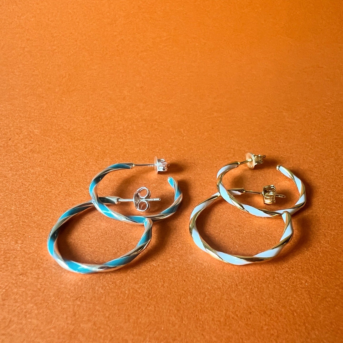 Turquoise Blue Enamel Hoop earrings