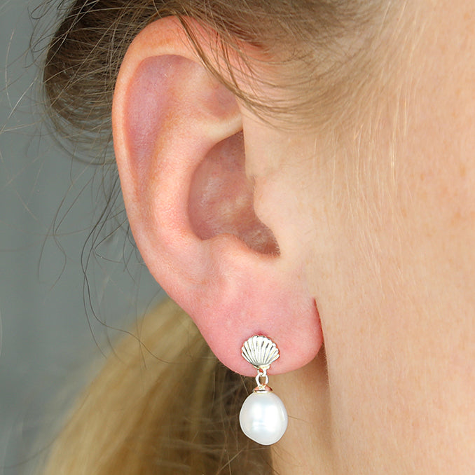 Shell Studs with Keisha Pearl Drop  Earrings