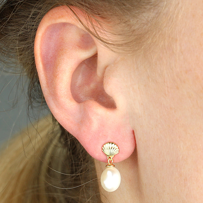 Shell Studs with Keisha Pearl Drop  Earrings