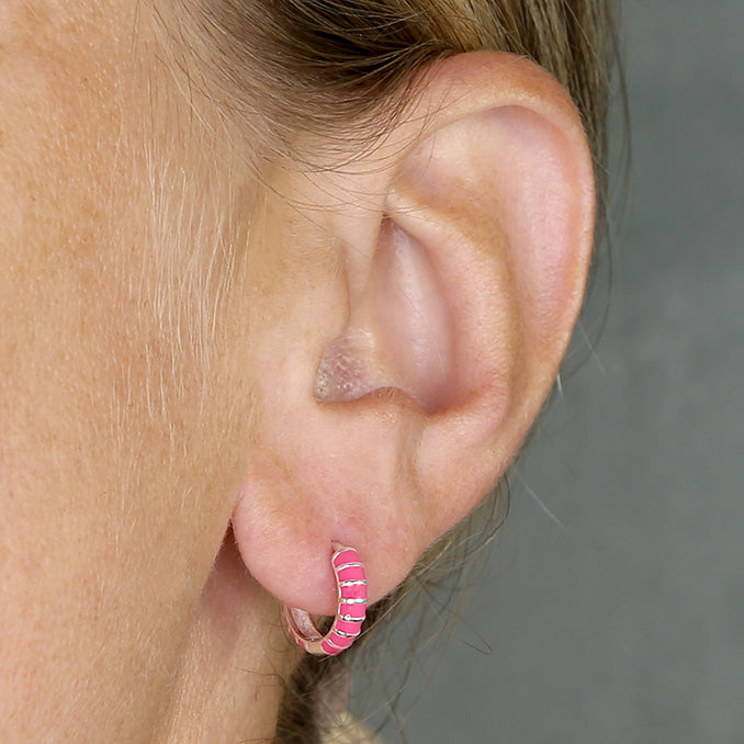 Pink Enamel Huggie Hoops