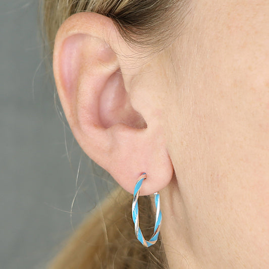 Turquoise Blue Enamel Hoop earrings